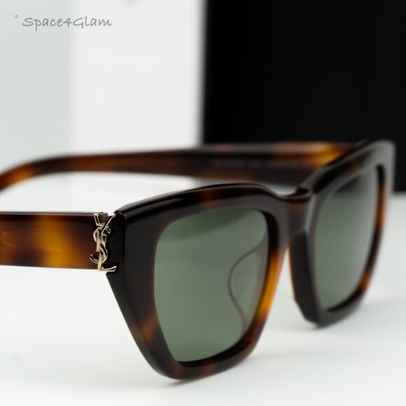 BRAND NEW Saint Laurent SLM127/F 003 Shiny Havana Green Cat Eye Women Sunglasses - Picture 1 of 9